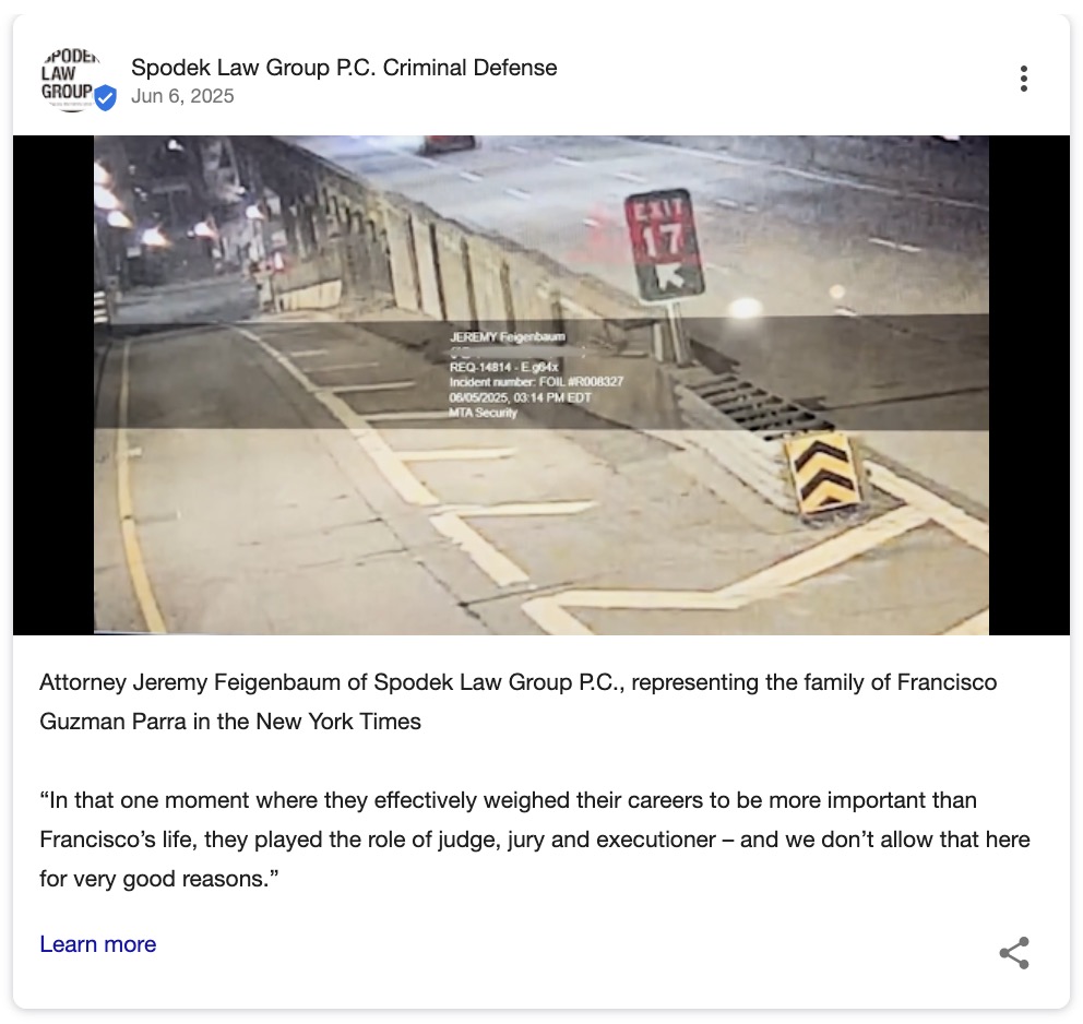 Google Business Profile post by a Legal business demonstrating their expertise by sharing insights about a specific case.
