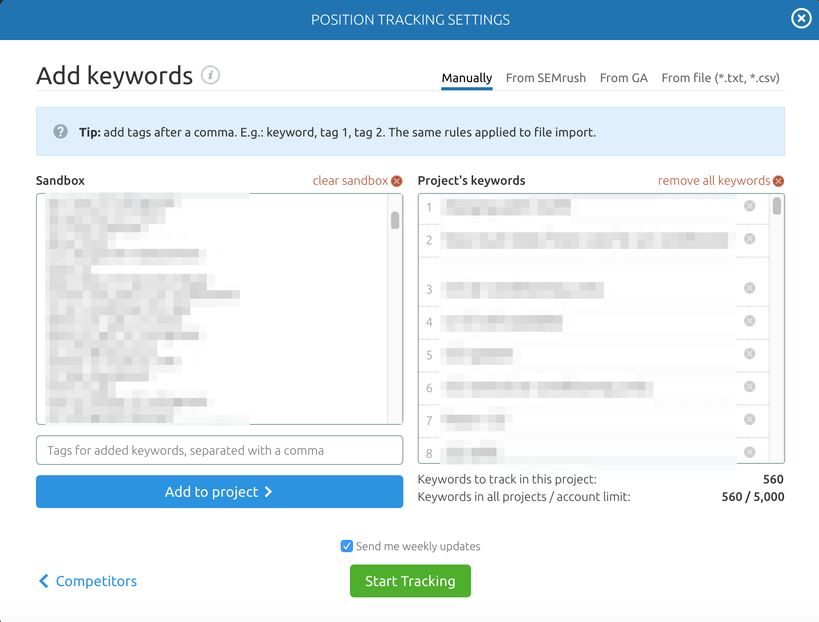 SEMRush position tracking