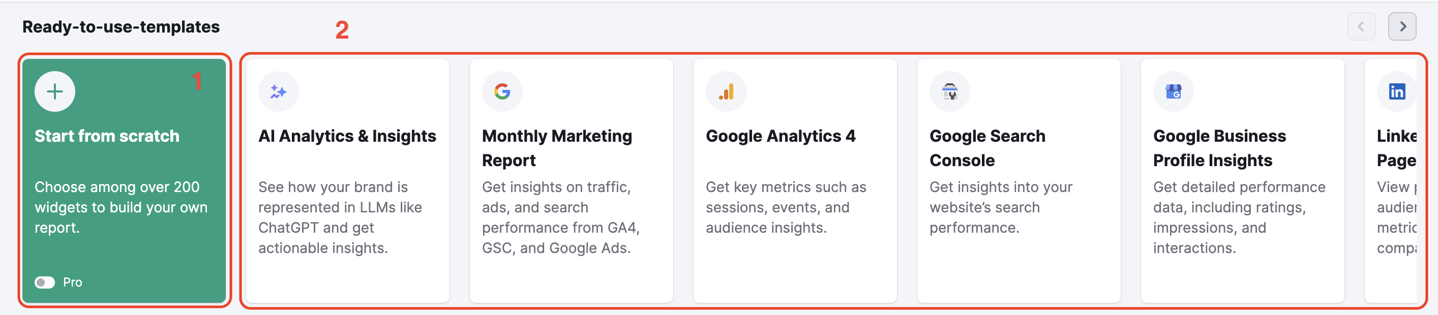 Where to click to create reports from scratch or from a pre-existing template.